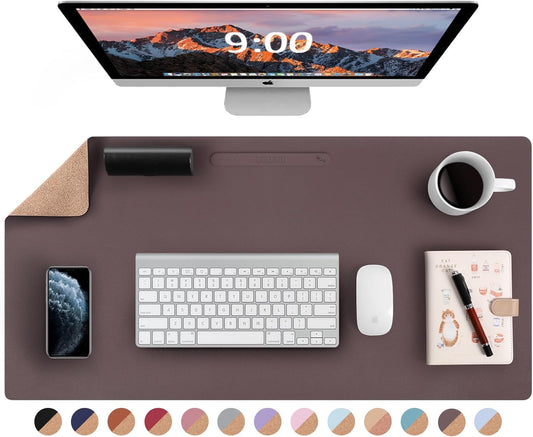 Leather Desk Pad - 32" X 16" Office Desk Mat, Large Mouse Pad Desk Protector, Desktop Mat, Desk Writing Pad, Desk Blotter, Desk Cover (Cork+Coffee)